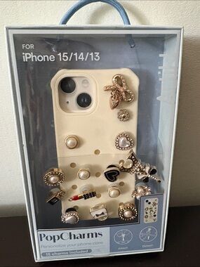 Artikl Cream Phone Case for iPhone 15/14/13 with Gold Accent Charms